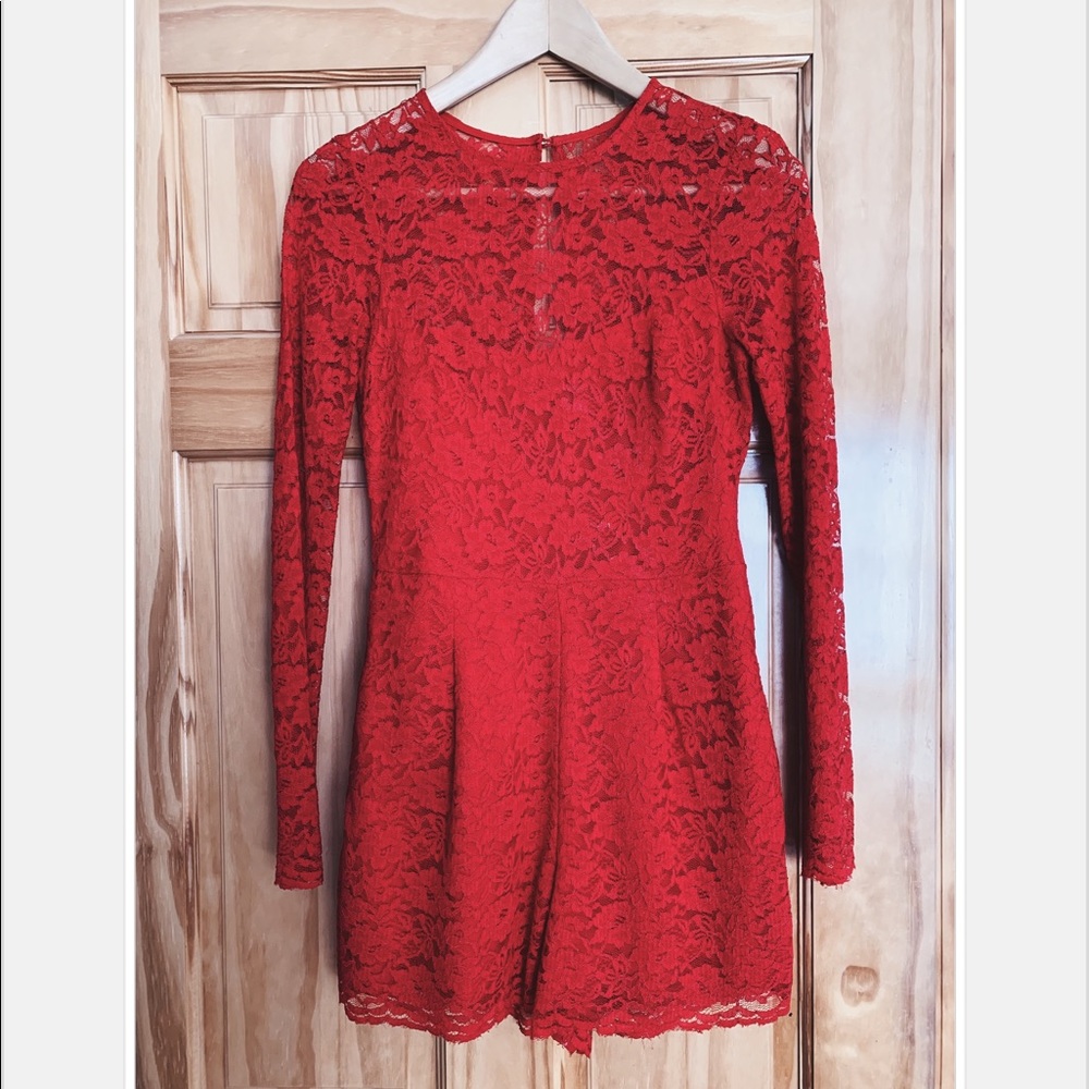 Cache red lace romper